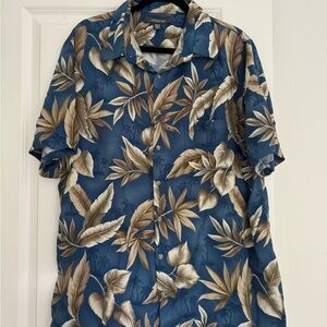 Croft & Barrow men’s causal vacation Hawaiian leaf print button shirt top 2XL